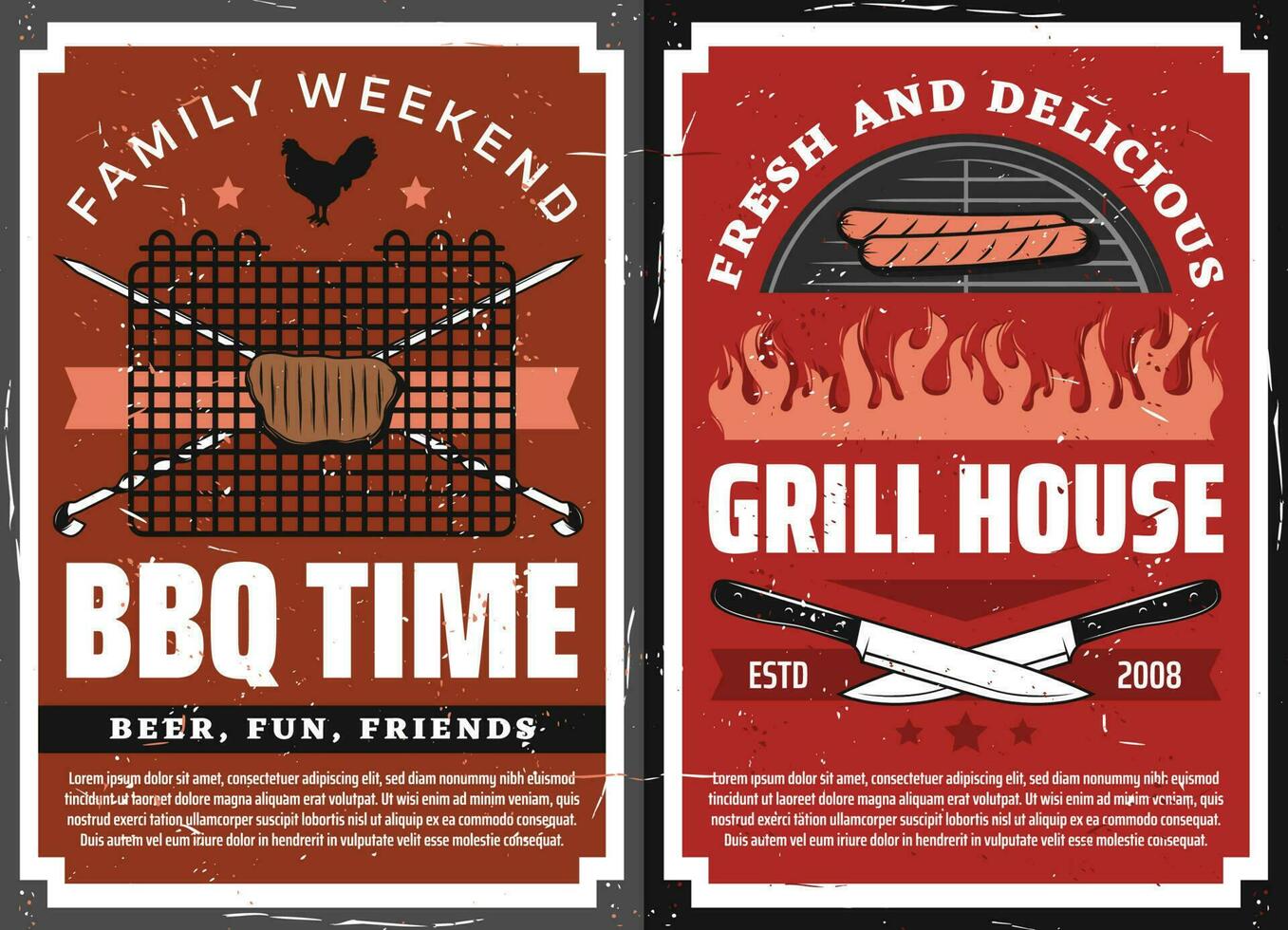 Familie Wochenende Grill Grill Picknick, retro Poster vektor