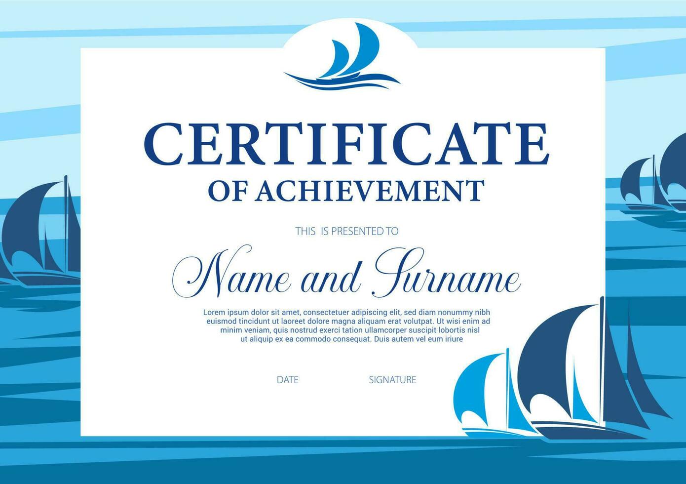 certifikat av prestation i Yacht regatta vektor