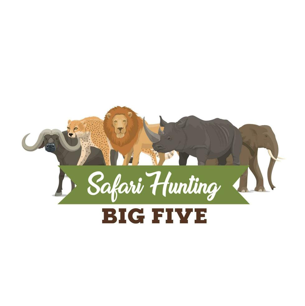 safari jakt, vektor afrikansk stor fem djur