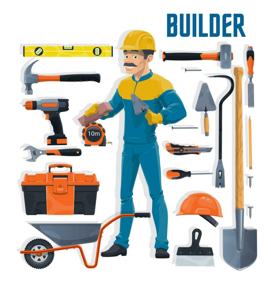 byggare med konstruktion och hus reparera verktyg vektor