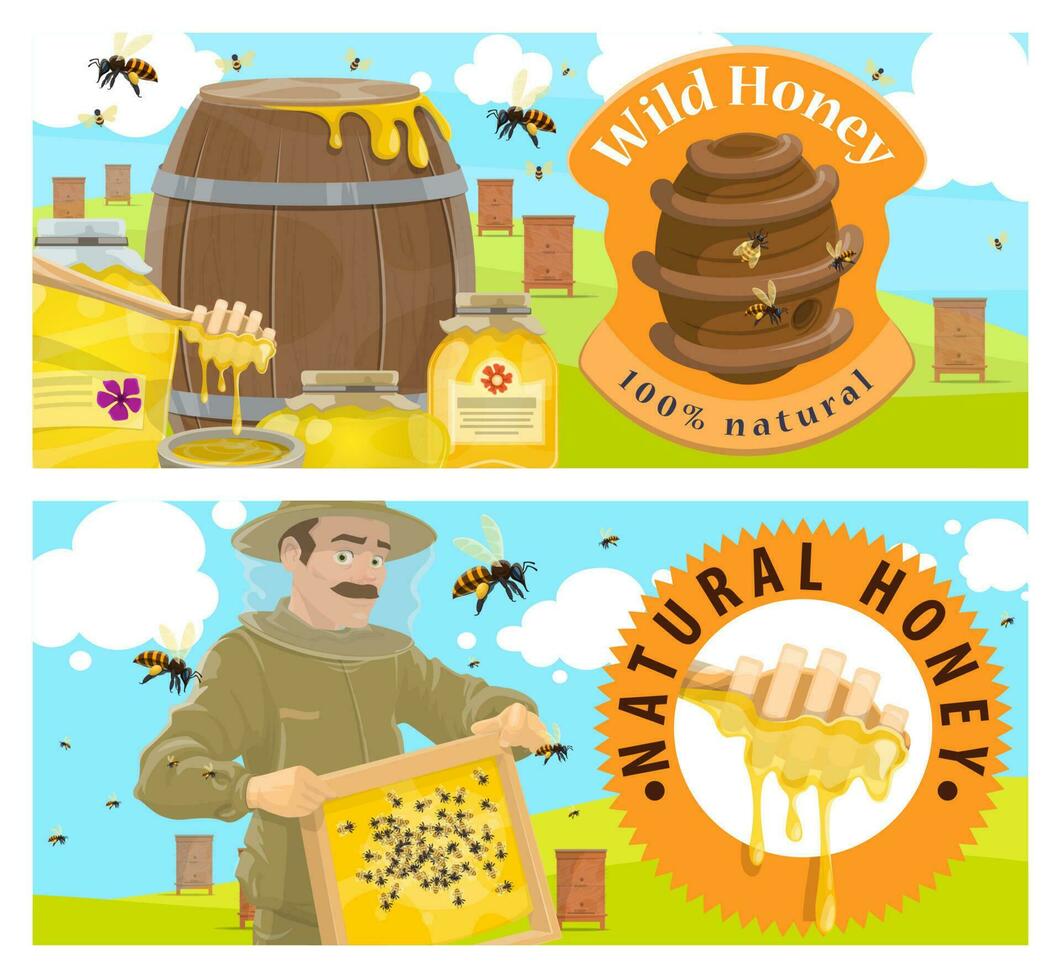 Bienenzucht Bauernhof, Honig Vektor Banner