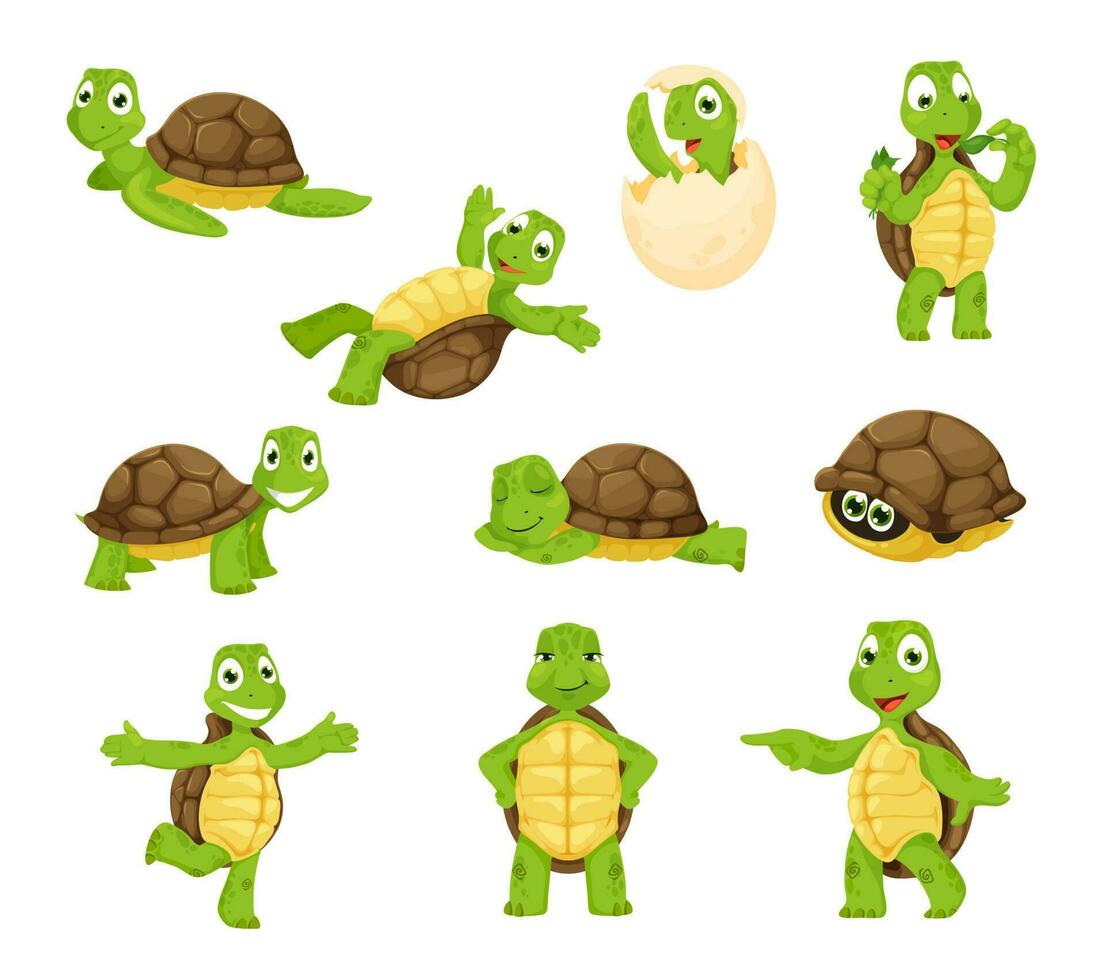 tecknad serie sköldpadda personlighet, söt sköldpadda tecken vektor