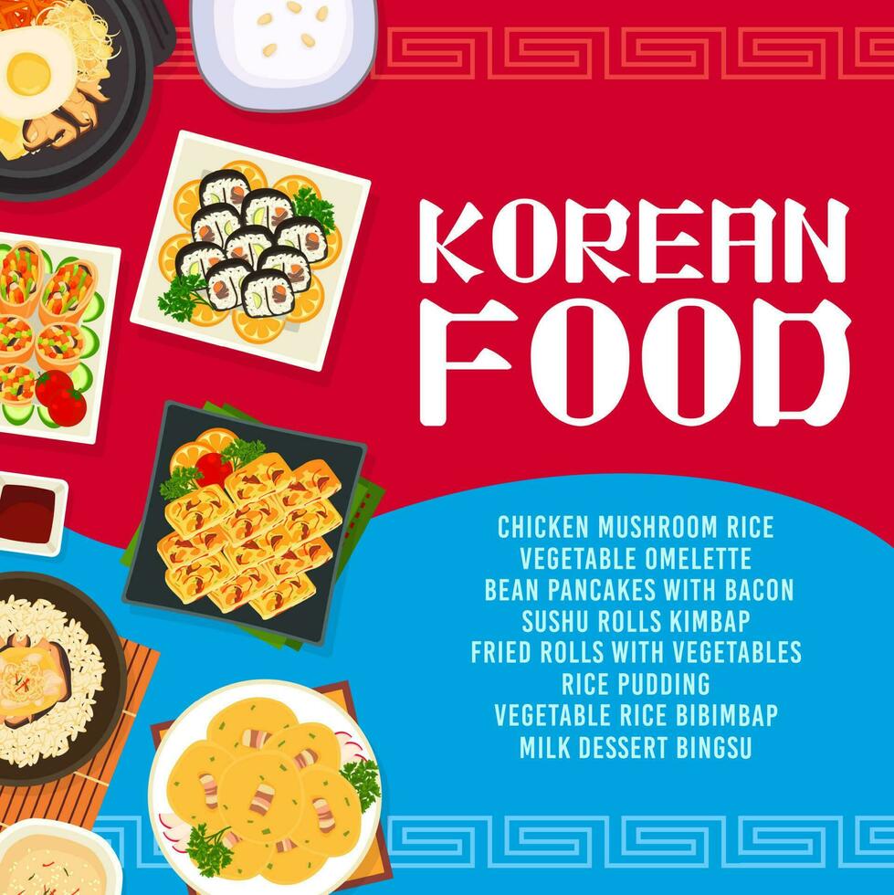 koreanska kök tecknad serie vektor affisch, korea måltider