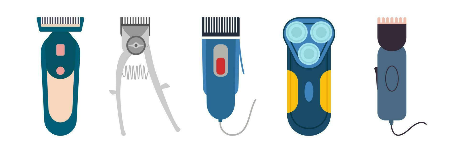 illustration av hår klippare. elektrisk rakapparat och gammal hår klippare vektor ikon uppsättning.