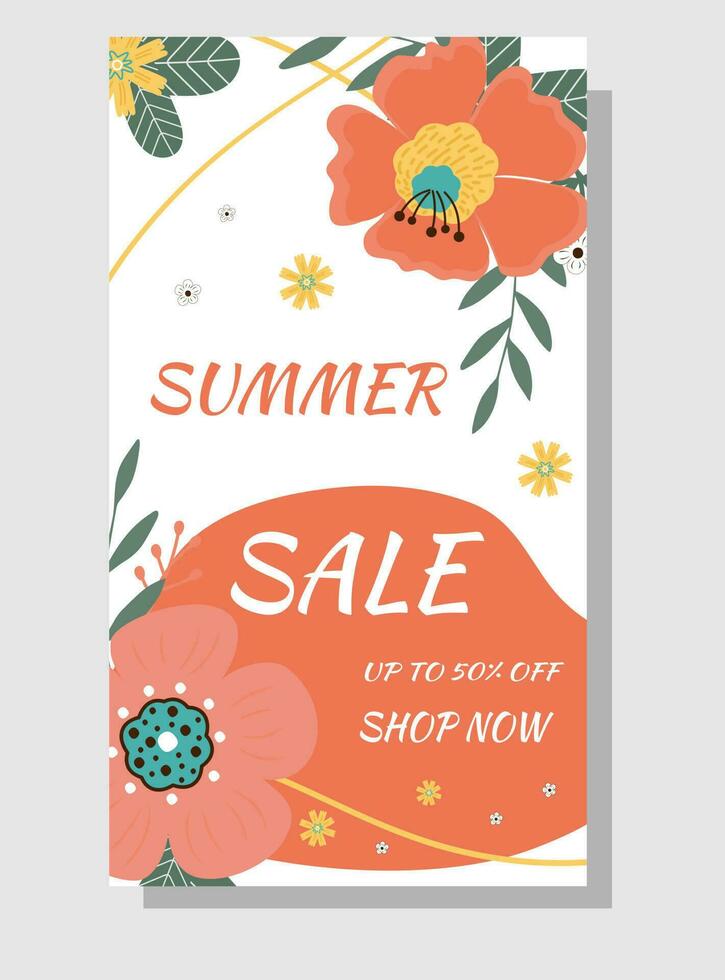 Sommer- Verkauf Banner. Sommer Blumen und abstrakt Form. vektor