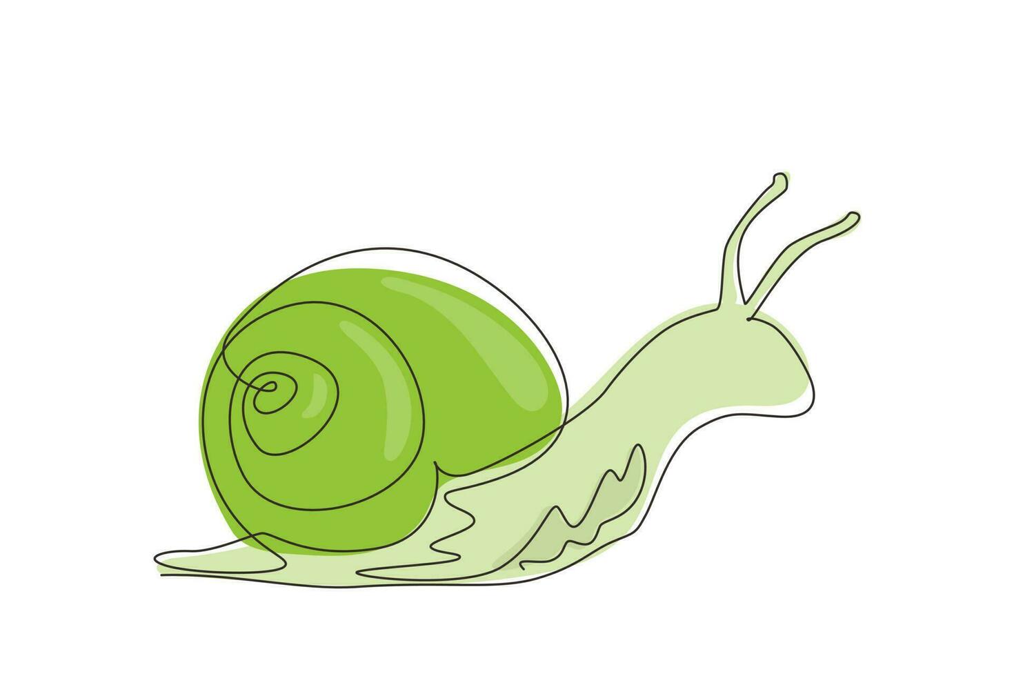 kontinuerlig en rad ritning vanlig trädgård snigel kryper. snigeldjurmaskot för matlogotypidentitet. högt näringsrikt escargot hälsosam matkoncept. enda rad rita design vektorgrafisk illustration vektor