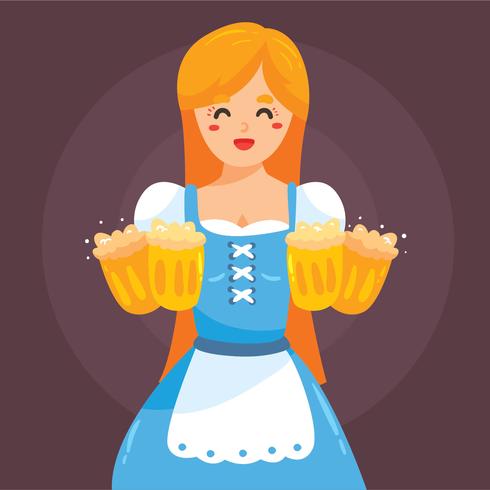 Dame In Dirndl mit Bier Vektor