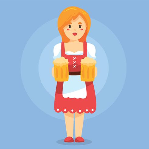 Lady In Dirndl På Blå Vektor