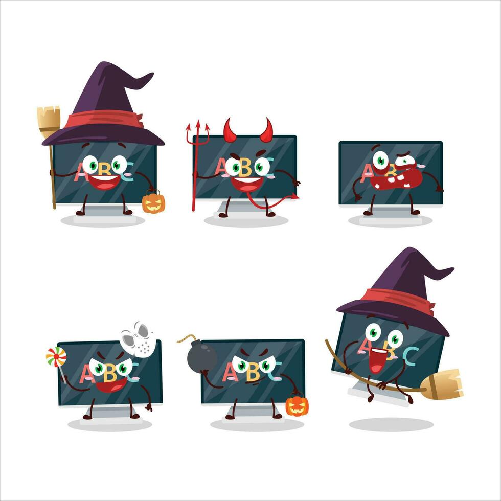 Halloween Ausdruck Emoticons mit Karikatur Charakter von Alphabet auf Monitor vektor