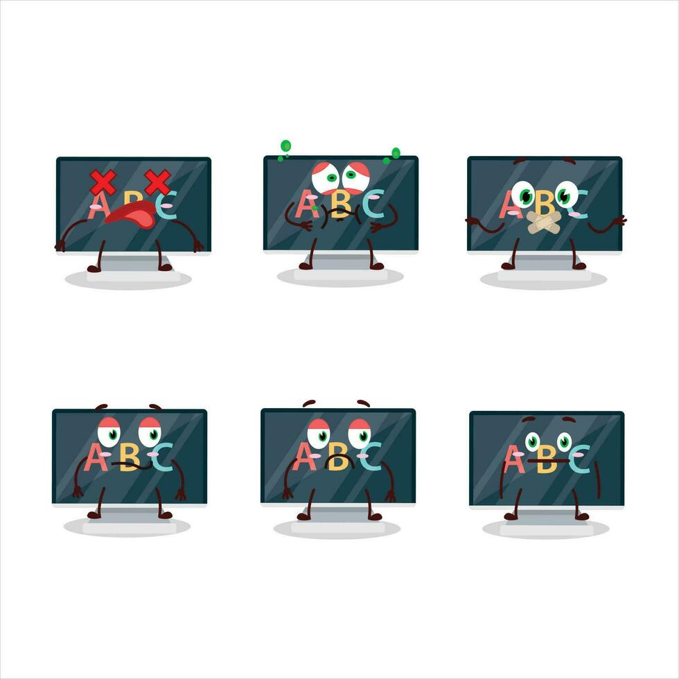 Alphabet auf Monitor Karikatur Charakter mit Nee Ausdruck vektor