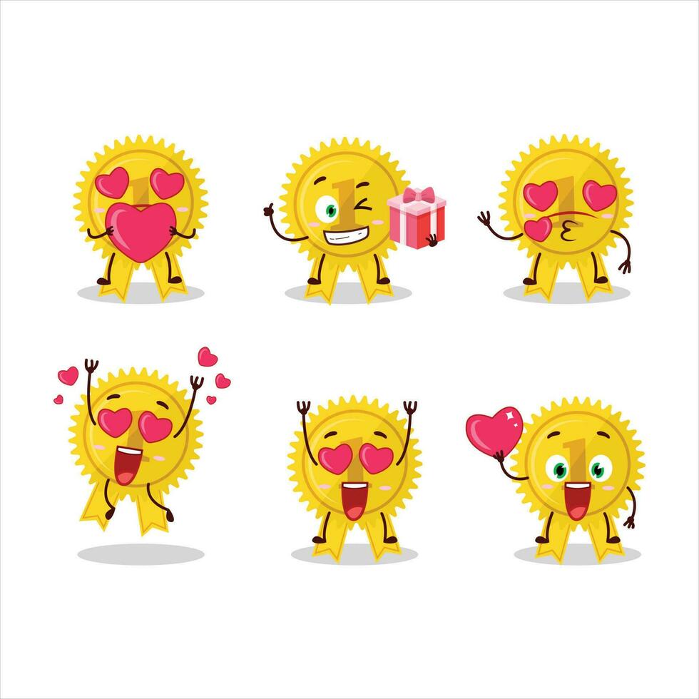 Gold Medaille Band Karikatur Charakter mit Liebe süß Emoticon vektor