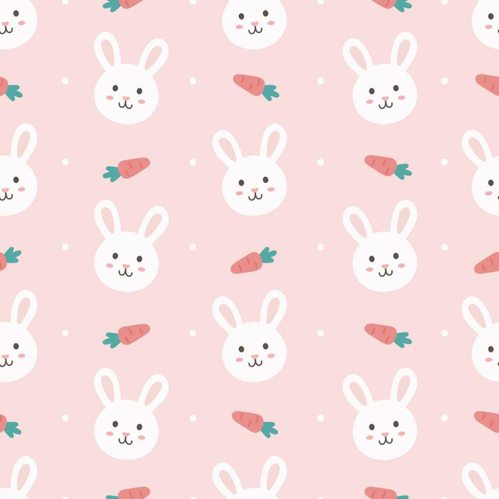 söt kanin med morot, sömlös mönster. rosa bakgrund. pastell begrepp. söt tecknad serie karaktär vektor