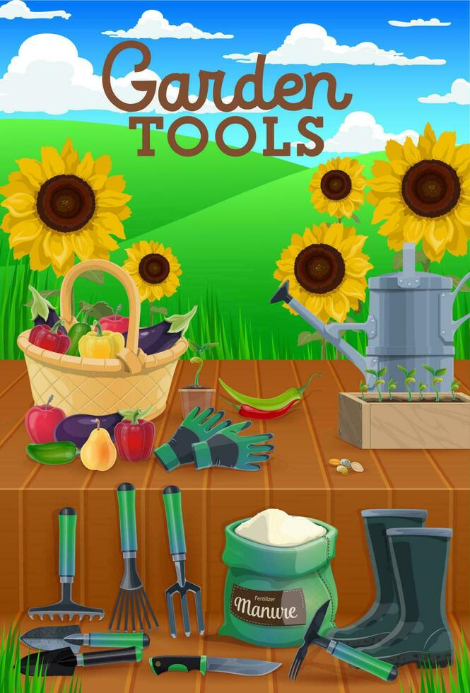 trädgård verktyg och grönsak, lantbruk, trädgårdsarbete vektor