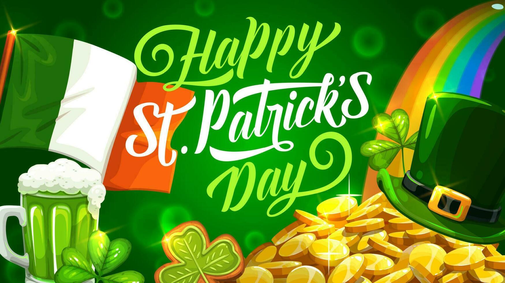 patricks dag, regnbåge, öl och irländsk flagga vektor