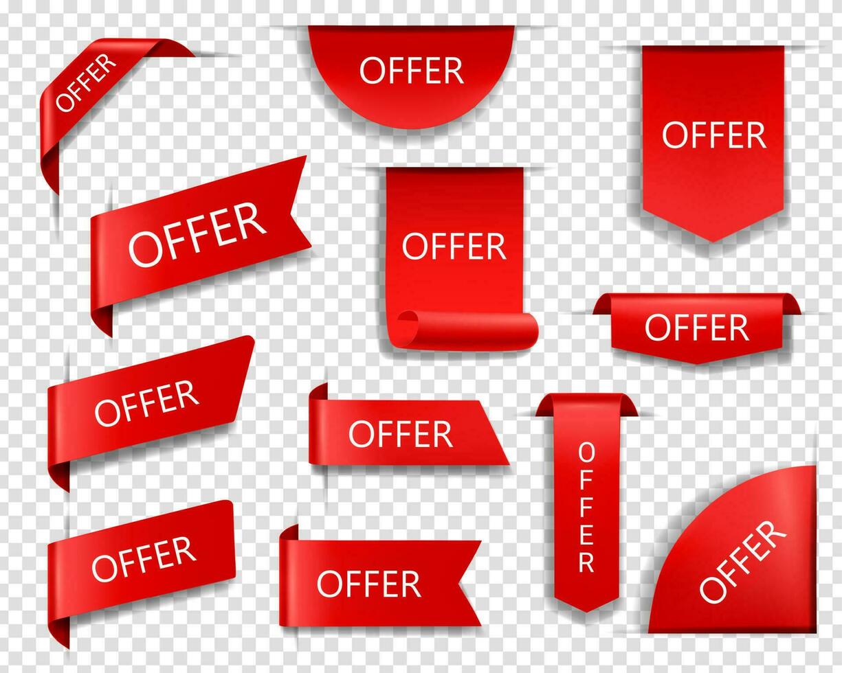 försäljning erbjudande röd vektor banderoller, band och etiketter