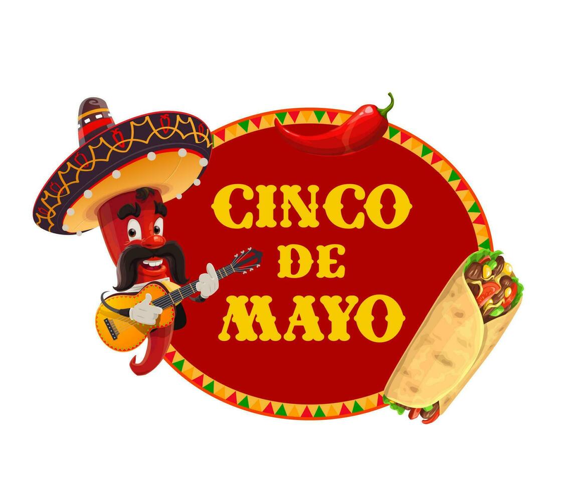cinco de mayo vektor ikon. mariachi chili peppar