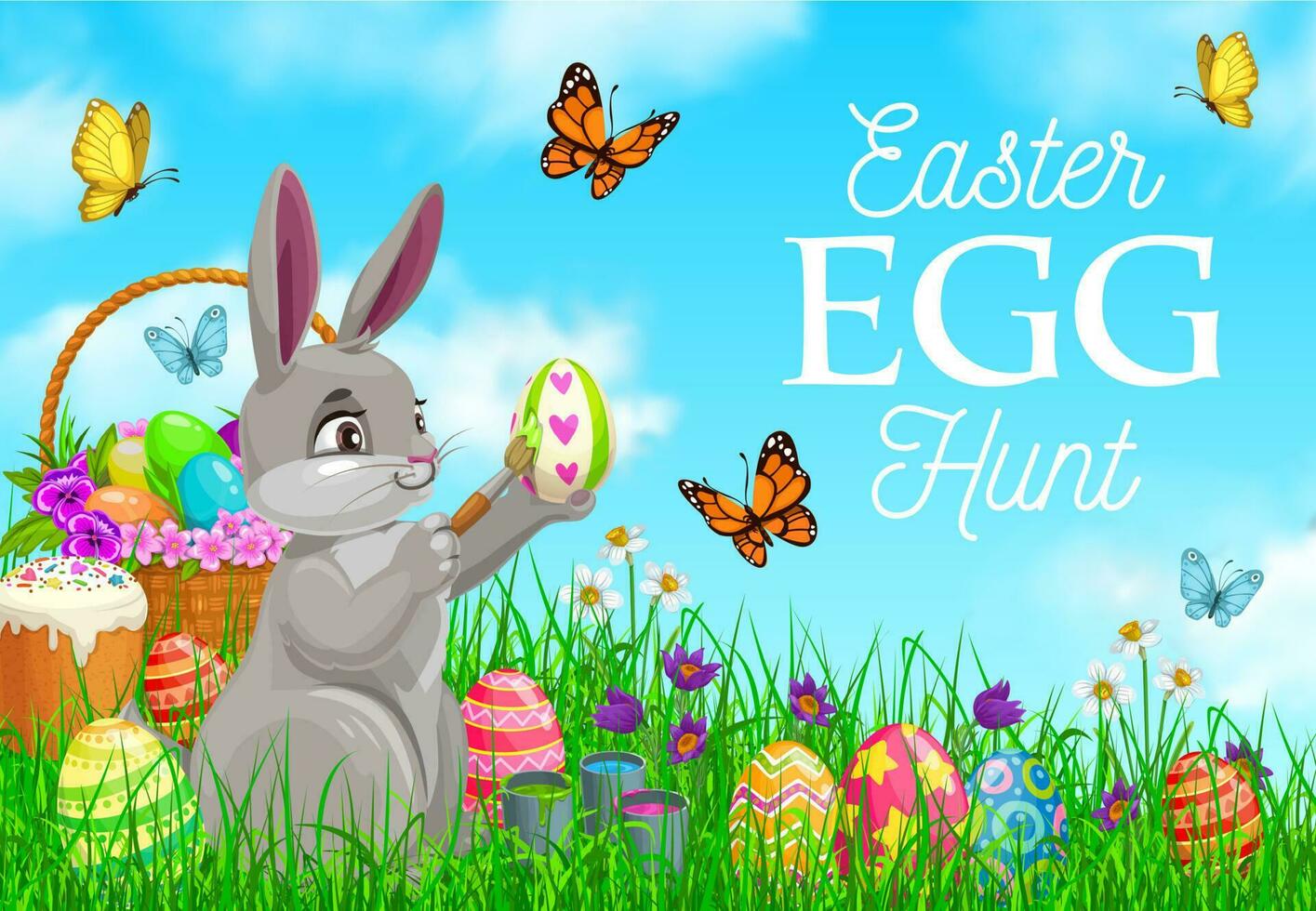 Lycklig påsk vektor affisch med kanin dekorera ägg
