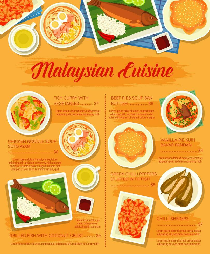 malaysiska kök restaurang måltider meny sida vektor