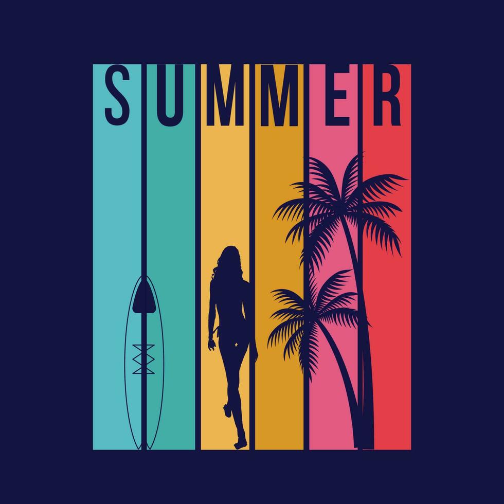 Sommer- retro Jahrgang T-Shirt Design benutzt zum Tee, Tasse, Tasche, Becher, Kissen, usw vektor