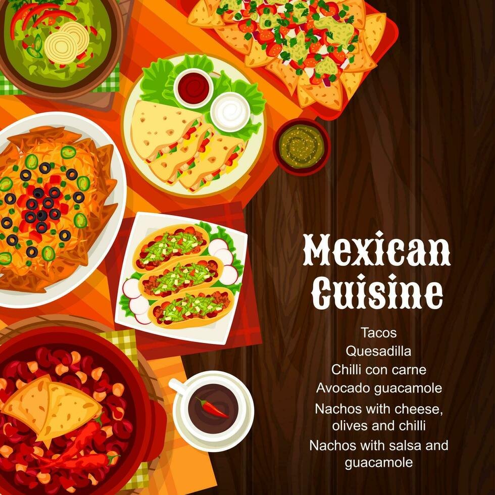 Mexikaner Essen Speisekarte Abdeckung, Mexiko Küche Geschirr vektor