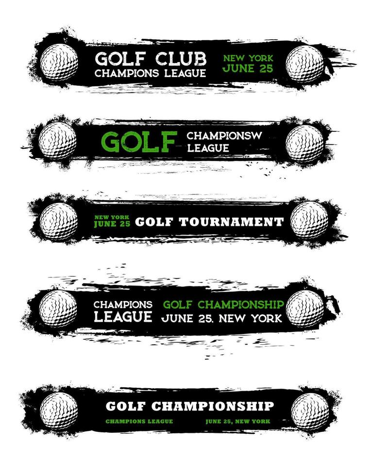 golf sport klubb grunge banderoller med golfspelare bollar vektor