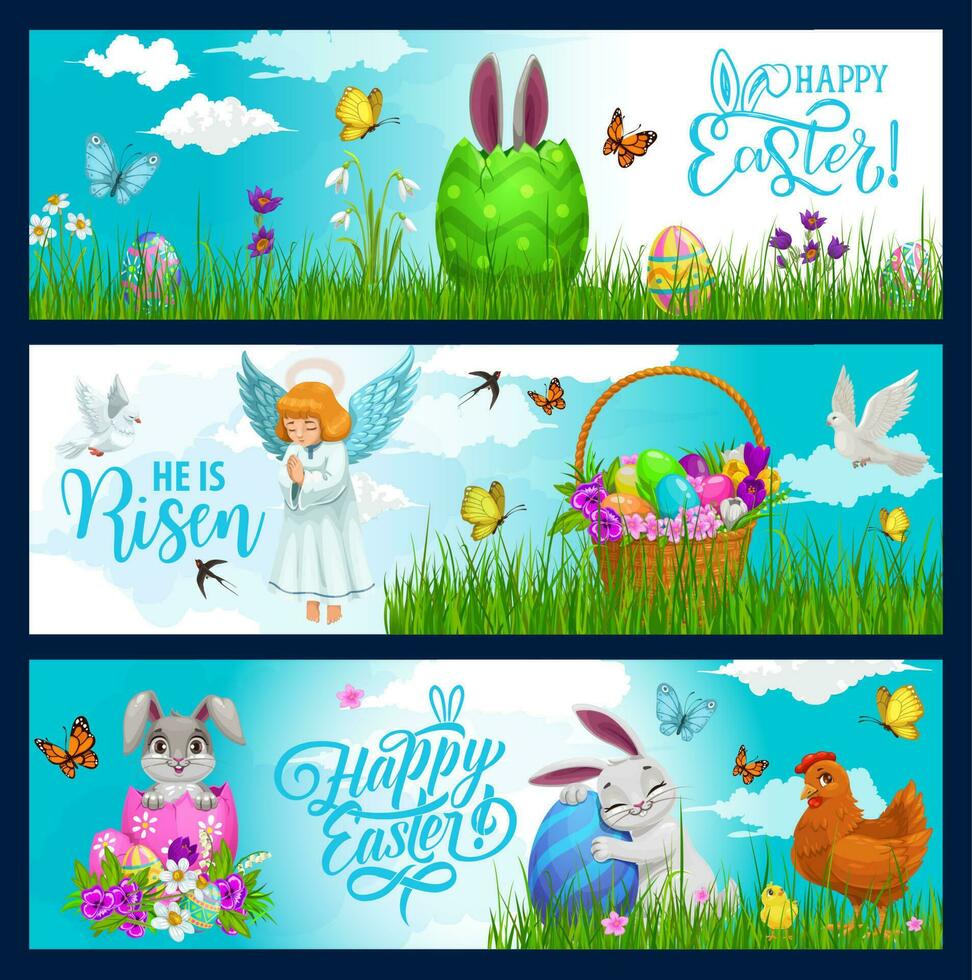 glücklich Ostern Urlaub Hasen, Eier und Tauben vektor
