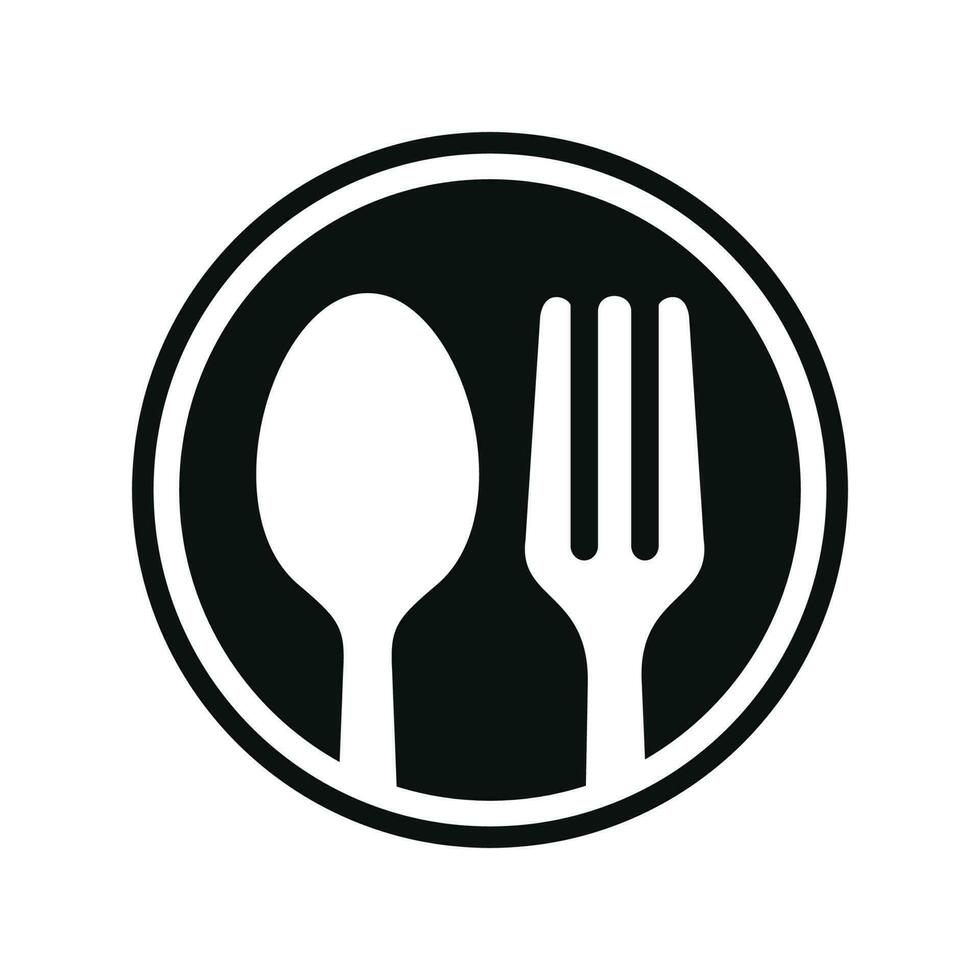 sked och gaffel, äta, restaurang, mat ikon isolerat på vit bakgrund vektor