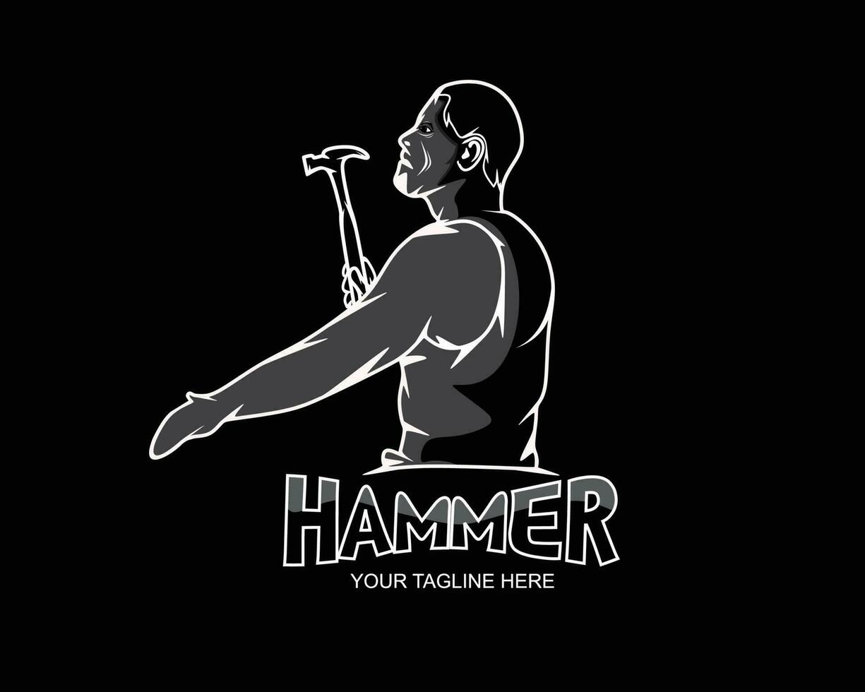 Logo Design von Mann halten ein Hammer Vektor