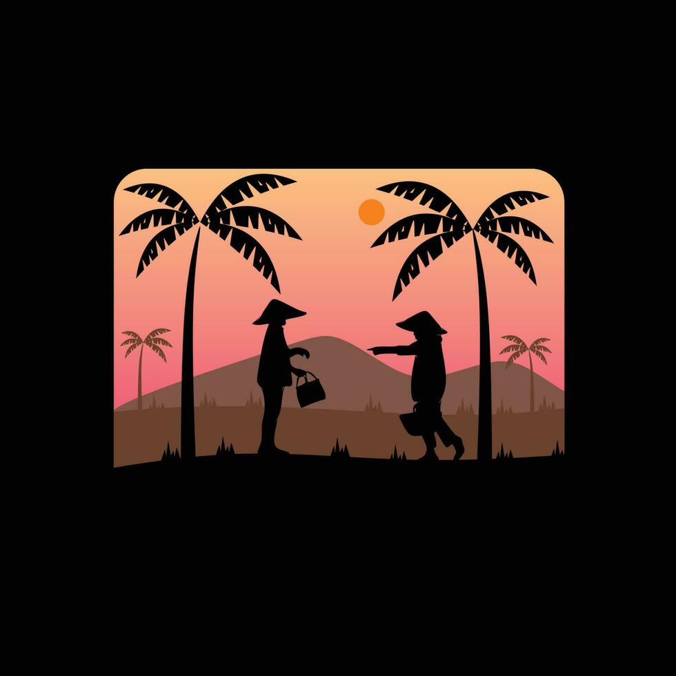 Silhouette von zwei Bauern im das Feld Illustration Design vektor