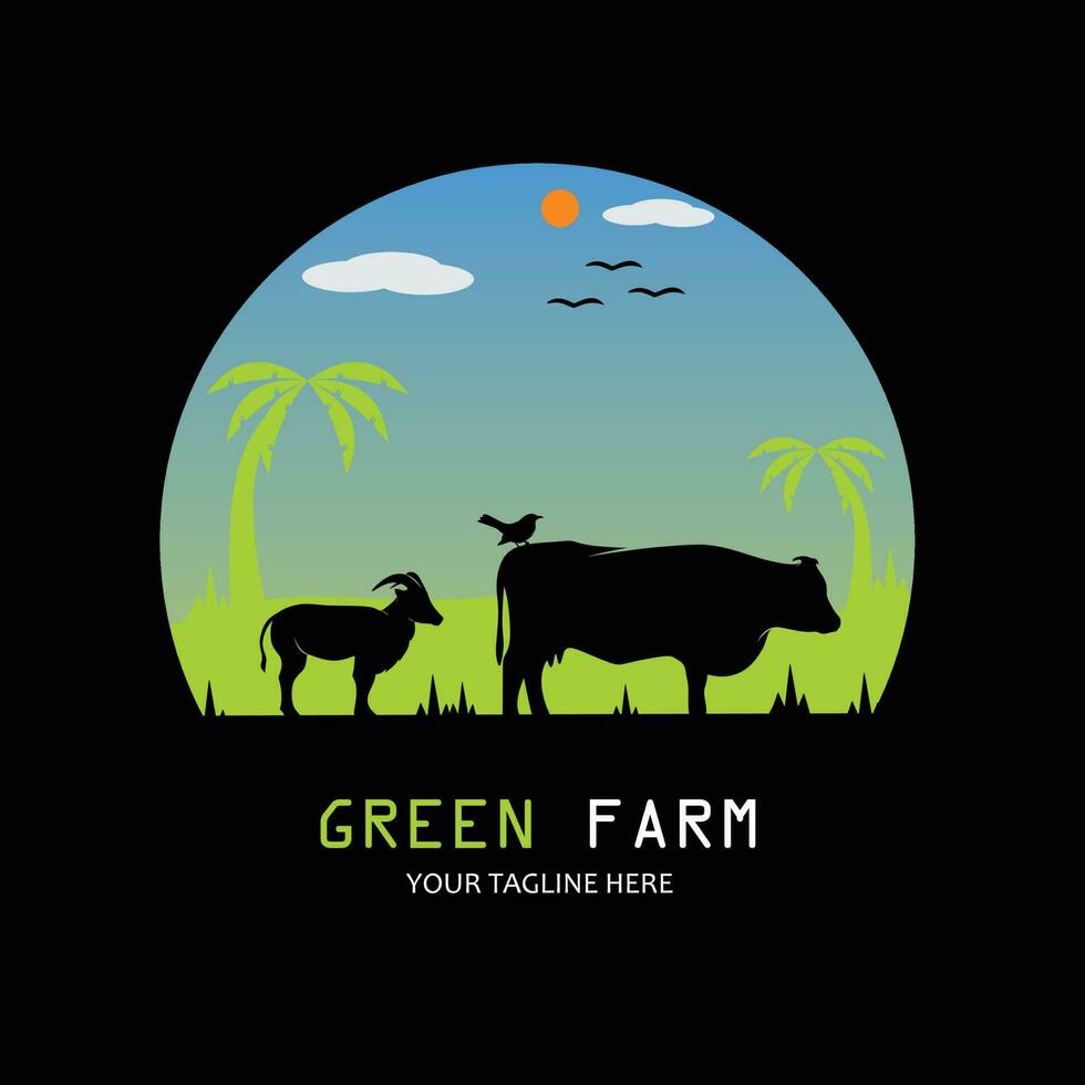 Silhouetten von Kühe, Ziegen und Vögel auf das Bauernhof Illustration Design vektor