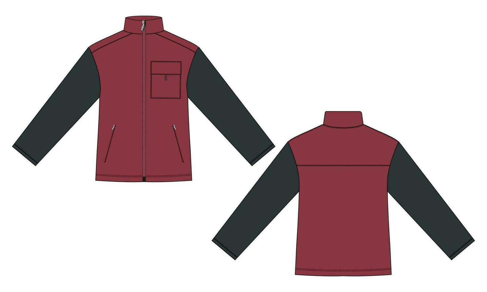 två tona Färg jacka tröja teknisk mode platt skiss vektor illustration mall främre och tillbaka se. kläder jacka platt teckning vektor falsk upp isolerat på vit bakgrund