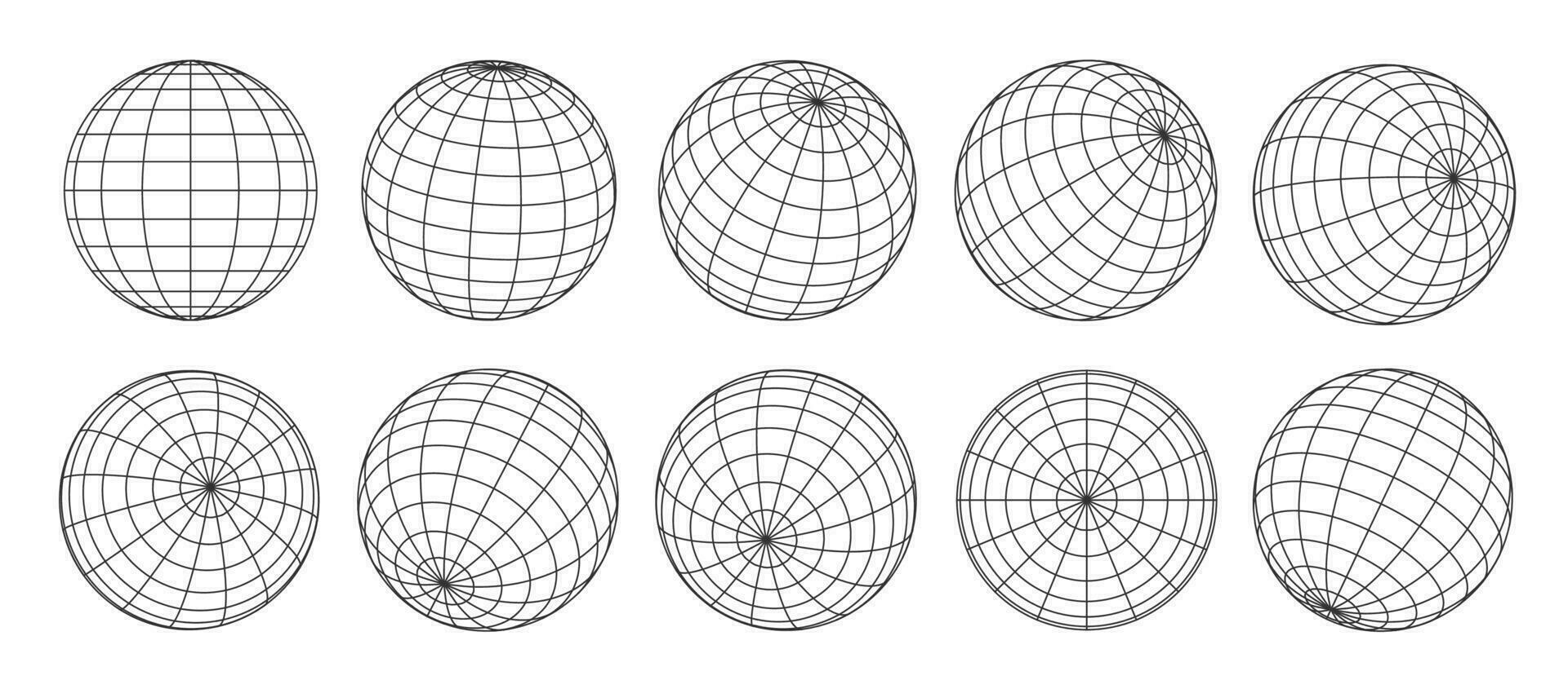 3d klot rutnät, planet sfär och boll trådmodell vektor