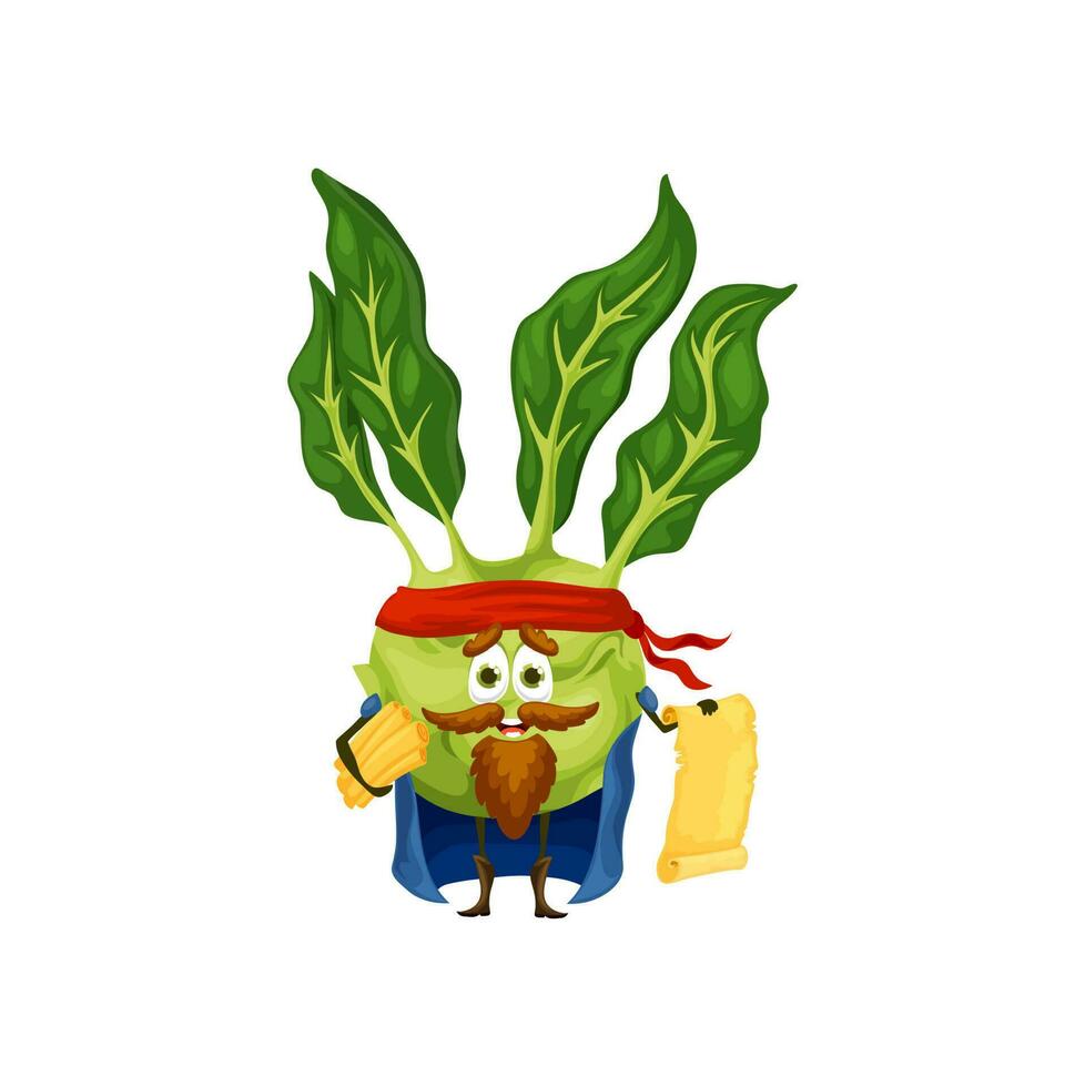 Karikatur Kohlrabi Pirat Gemüse Charakter vektor