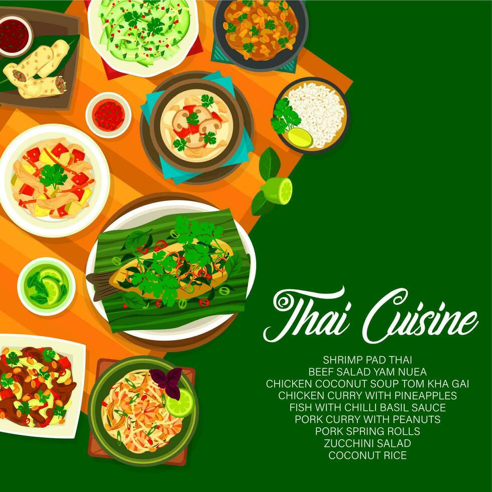 thailändisch Küche Speisekarte Abdeckung, Thailand Essen Poster vektor