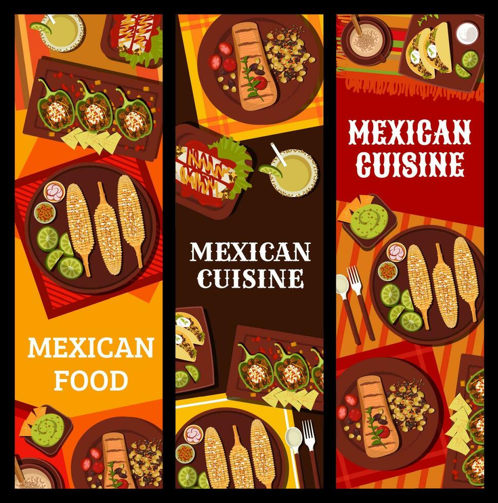 Mexikaner Essen Mahlzeiten und Getränke Banner vektor