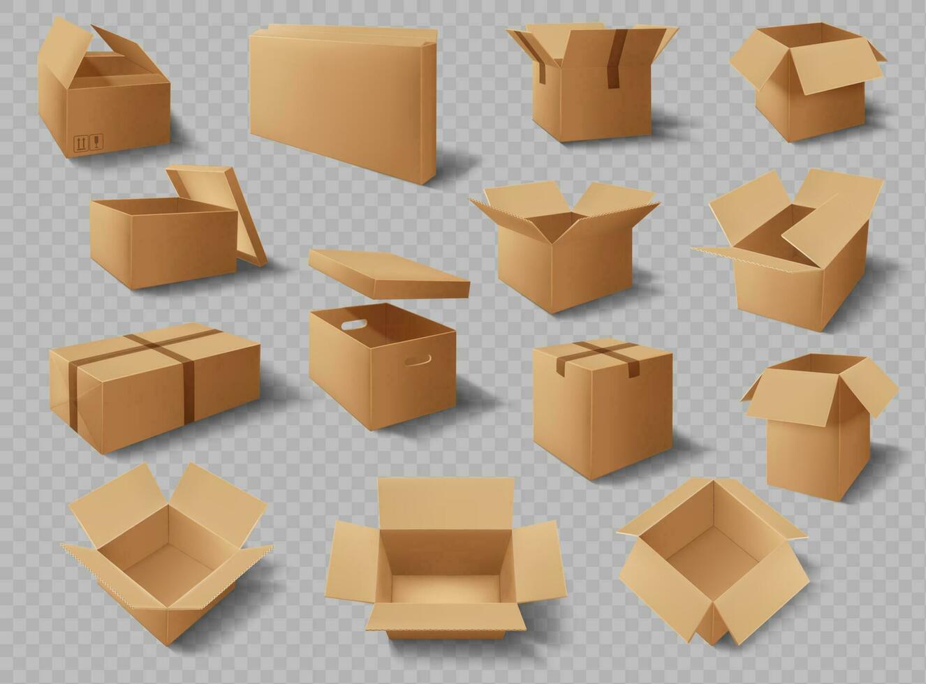 kartong lådor, paket, leverans kartong förpackningar vektor