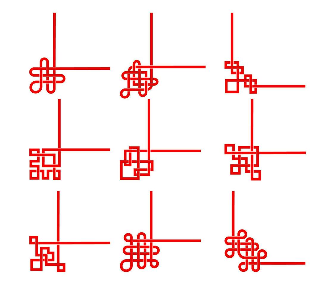 Chinesisch rot Frames Ecken und Teiler mit Knoten vektor