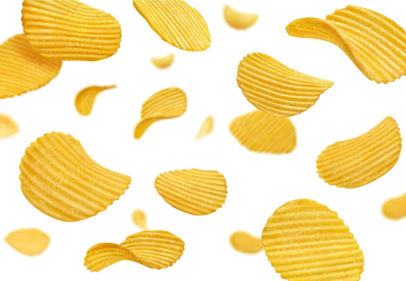 fliegend, fallen knusprig Welligkeit Kartoffel Chips Spritzen vektor