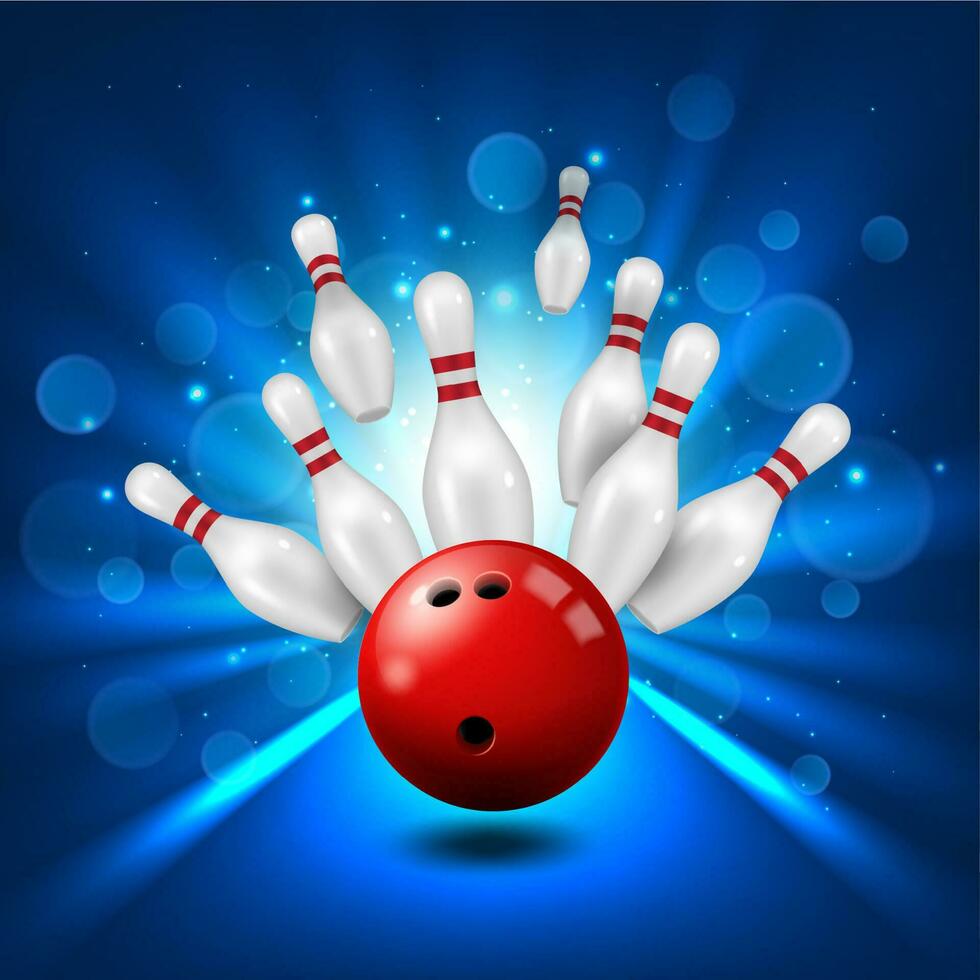 Bowling Gasse, Kegelspiel und Ball im Kegel Streik vektor