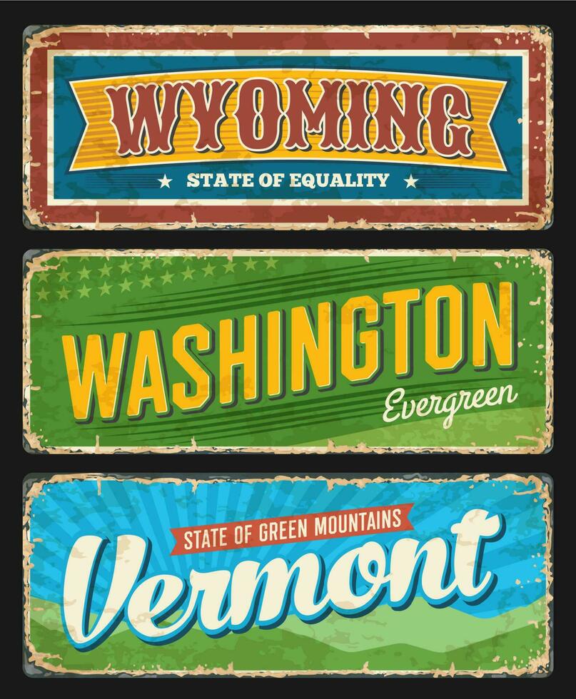 Wyoming, Washington och vermont USA stater plattor vektor