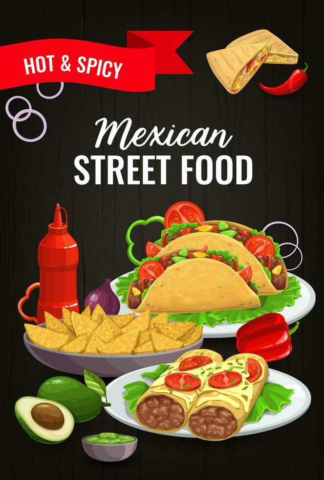 mexikansk kök mat, mexico maträtter taco, burrito vektor