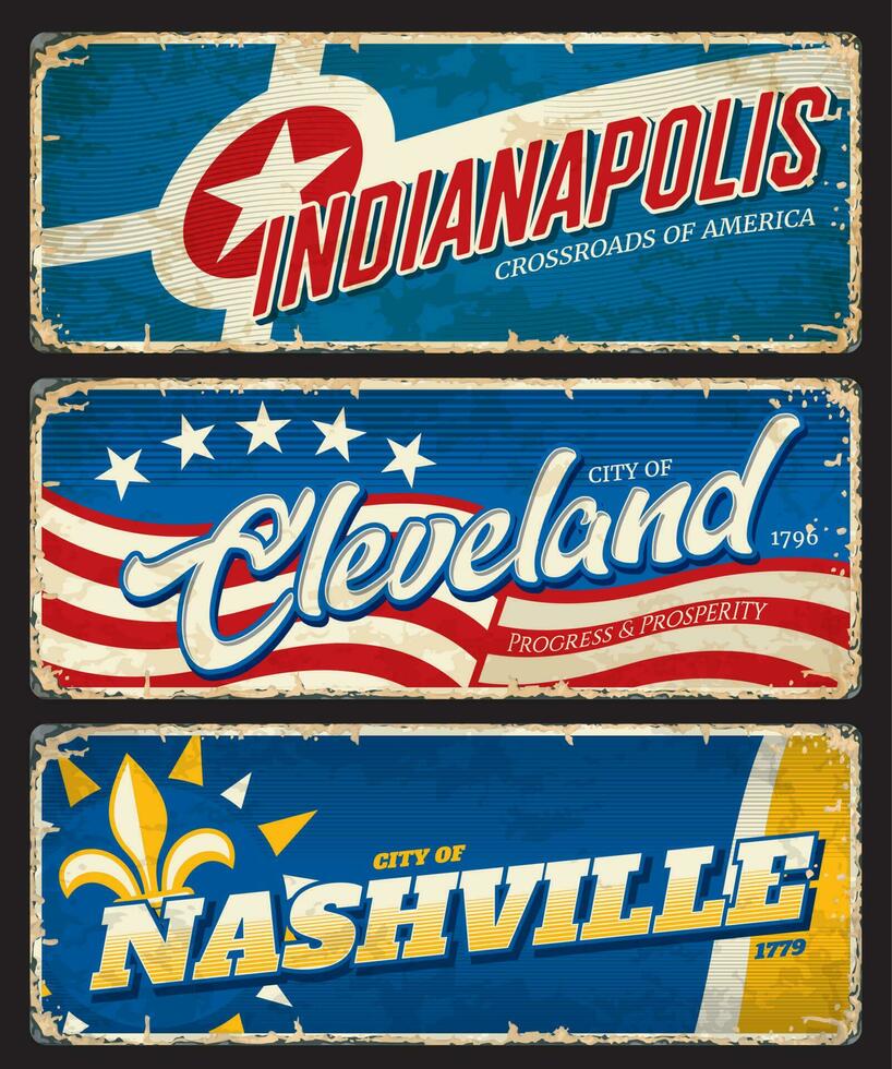 cleveland, indiana och nashville stad tallrik vektor