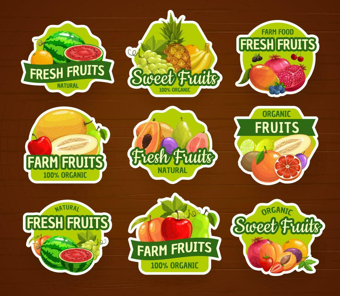 frukt ikoner och klistermärken, tropisk mat bruka vektor