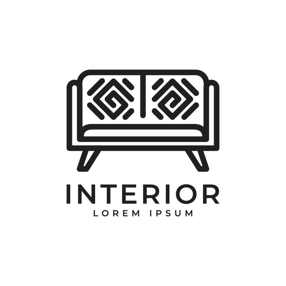 Innere Logo Design Zuhause Dekoration Sofa Stuhl Möbel Konzept Gliederung Stil vektor