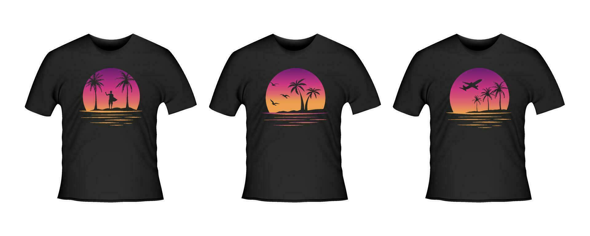 samling av tshirt grafik i semester stil. miami la USA hawaii Bra vibrafon. vektor grafisk mallar för kläder och Kläder