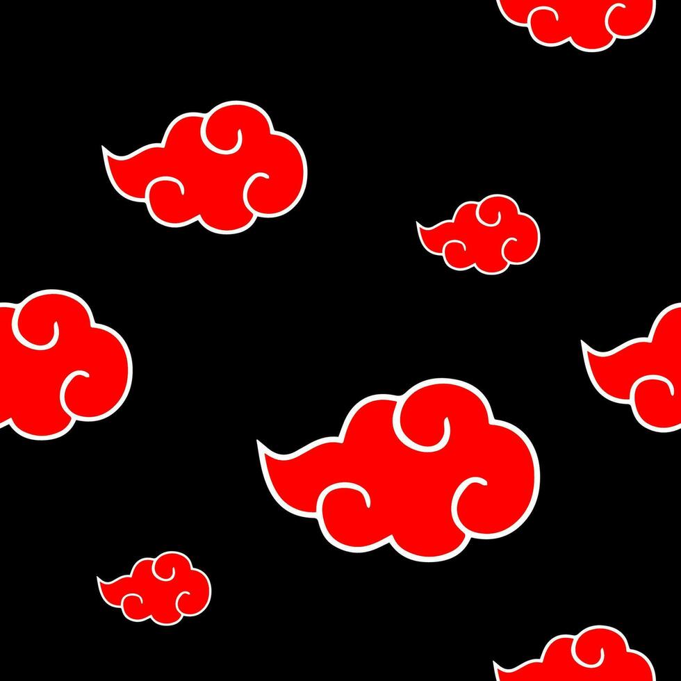 japansk moln sömlös mönster inspirerad förbi anime och manga. vektor grafisk med röd element på svart bakgrund. asiatisk stil design för textil, kläder, Kläder, bakgrund.