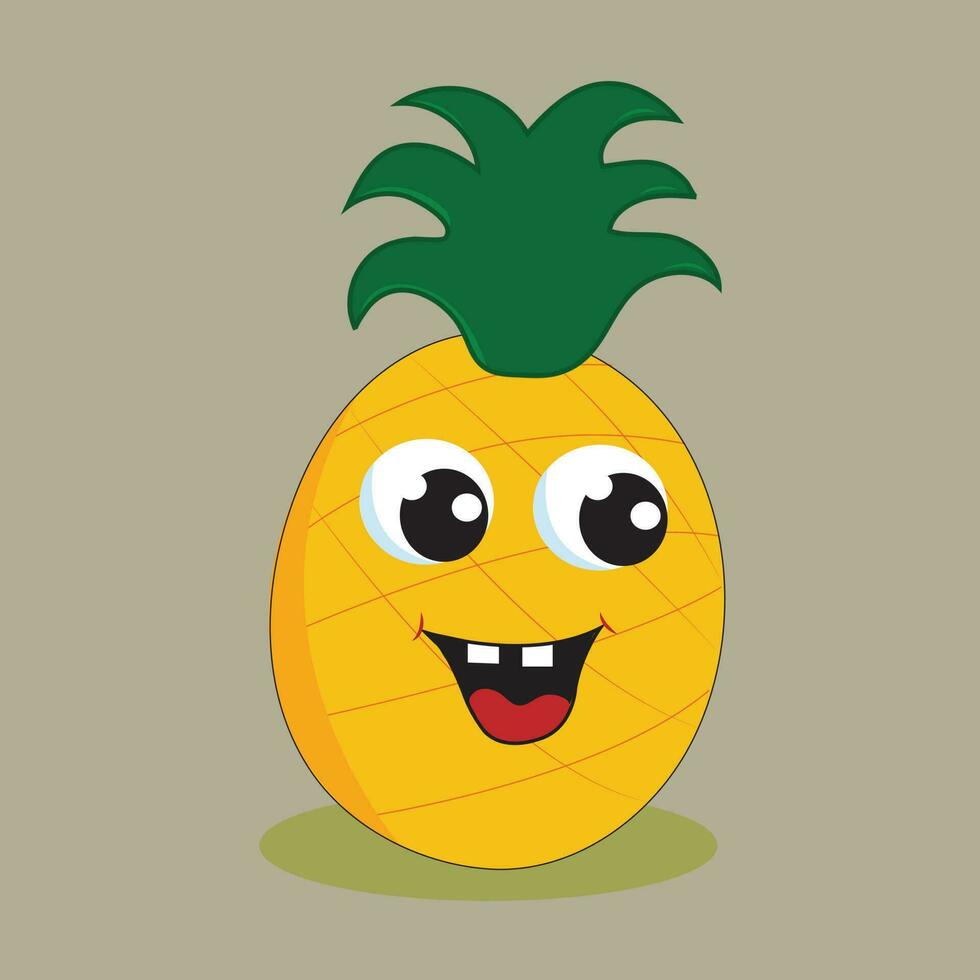 rolig frukt tecken. glad mat emoji. tecknad serie vektor illustration. ananas, grön papaya, mango, jordgubb, röd äpple, gul banan, orange, blå druva, vattenmelon, körsbär