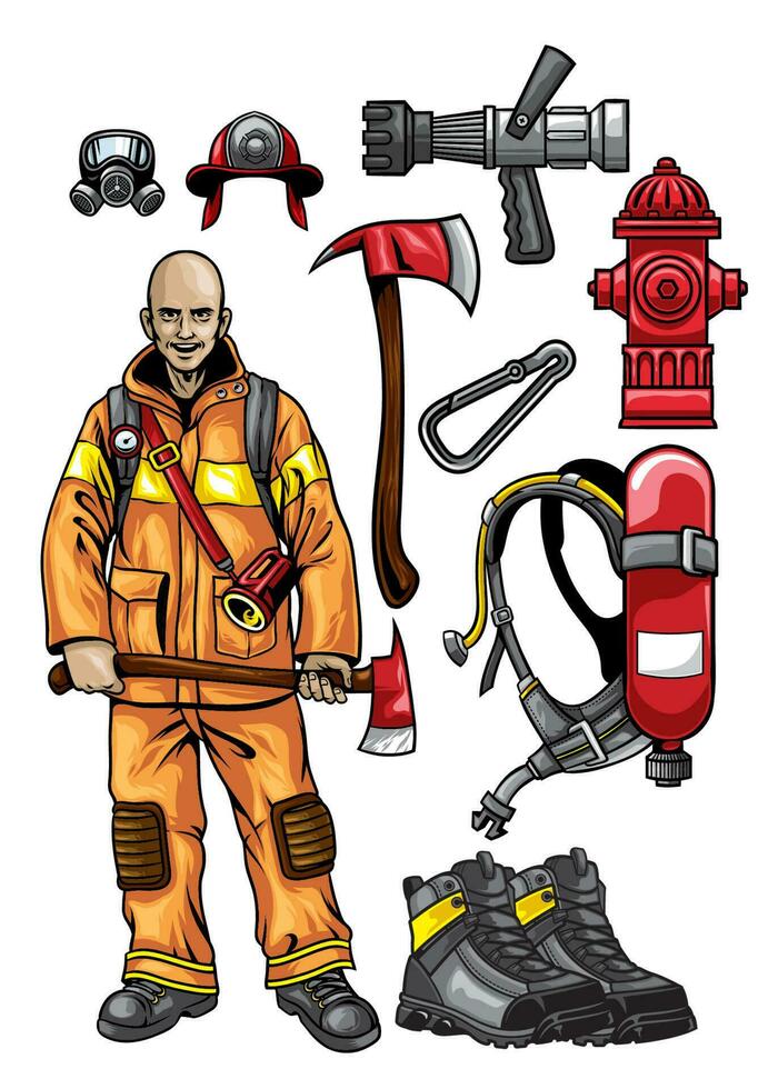 brandman redskap uppsättning vektor