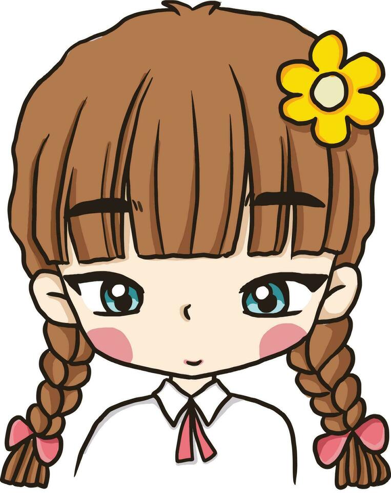 Mädchen Profil Karikatur Benutzerbild Gekritzel kawaii Anime Färbung Seite süß Illustration Zeichnung Clip Kunst Charakter Chibi Manga Comic vektor