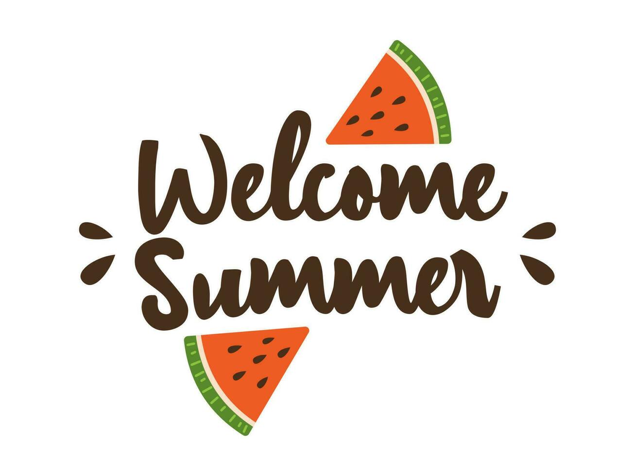 Vektor herzlich willkommen Sommer- Text mit Wassermelonen. Sommer- Beschriftung mit Wassermelone Scheibe im eben Design. herzlich willkommen Sommer- Komposition.